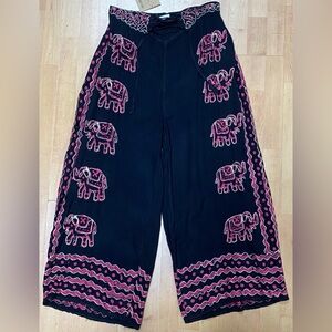 Boho Hippie Black and Pink Elephant Women’s One Size Festival Pants